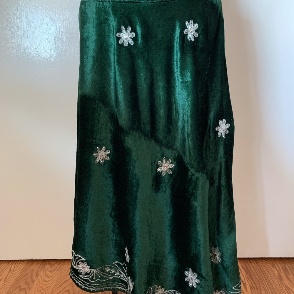 Rayon Velvet Skirt with Metallic Silver Embroidery
